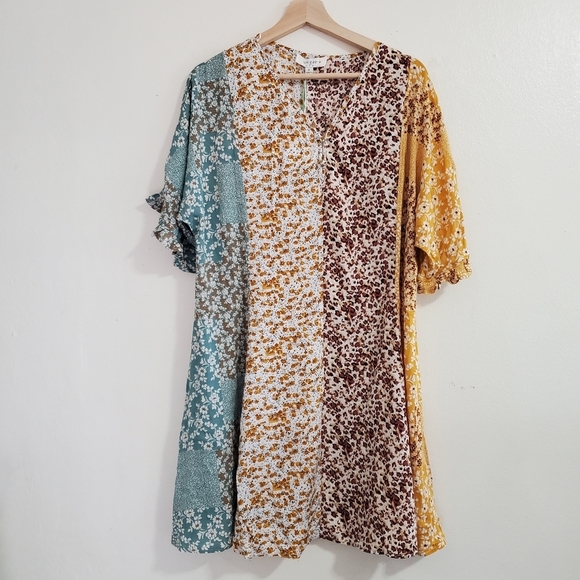 LAST ONE! NEW Umgee Plus Mixed Floral Print Ruffle Dress Pockets - Picture 7 of 12